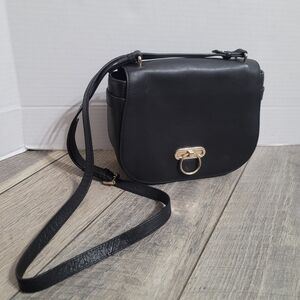 Paul Costelloe Flap Over Shoulder Bag Chic Black Crossbody Bag with Gold Accent